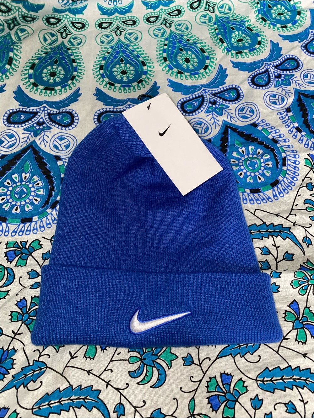 Nike Royal Blue Knit Cuffed Beanie with White Swoosh